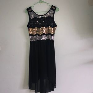 Black sequined high-low dress